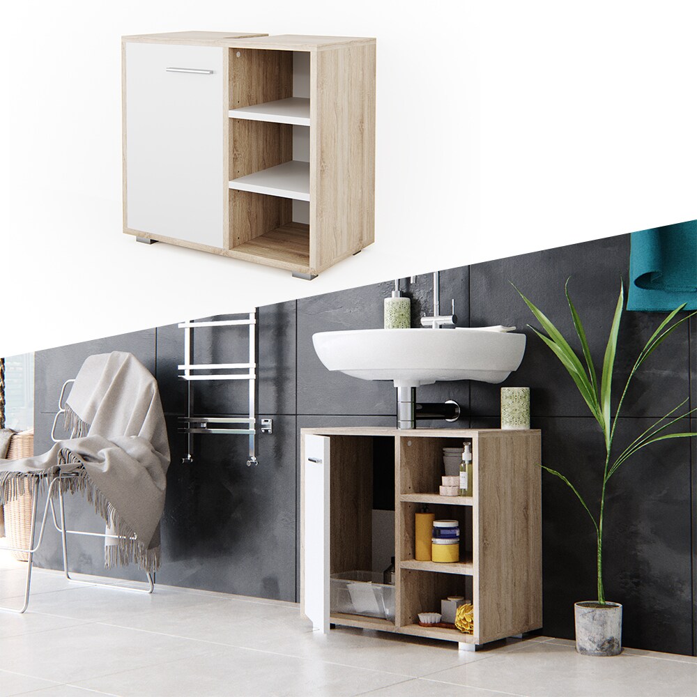 Vicco Waschtischunterschrank Perry Unterschrank Waschbecken Waschtisch Weiß / Sonoma