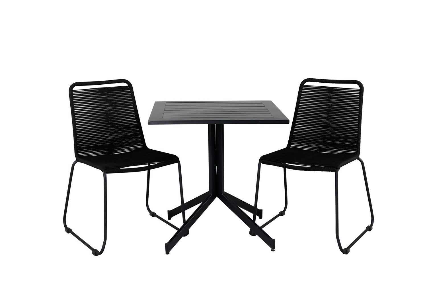 Tuinset Way, tafel 70x70cm en 2 stoelen, stabilS Lindos zwart. 70 x 70 x 72 cm