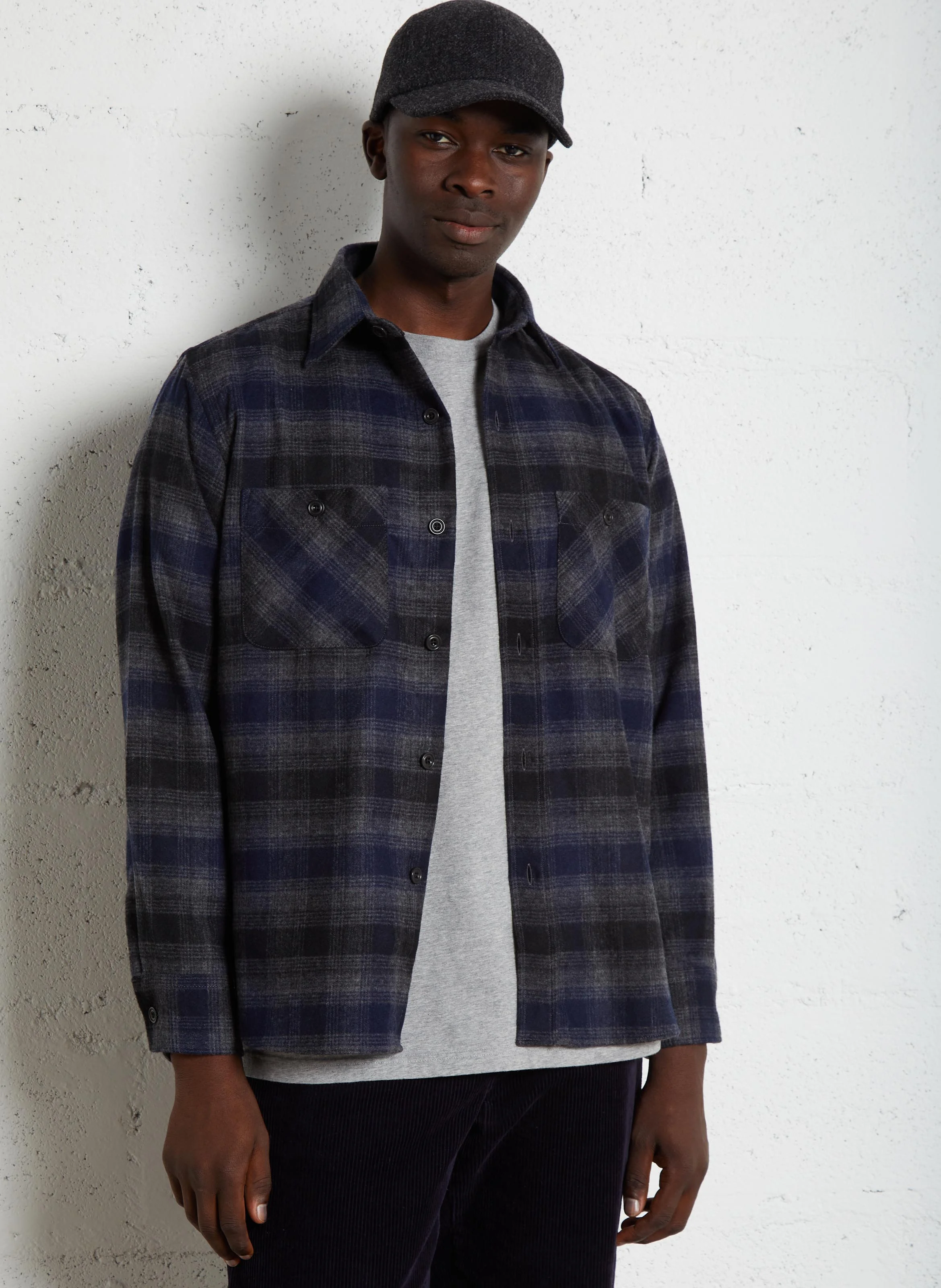 PERCEY - Chemise regular à carreaux en laine mélangée | Bleu