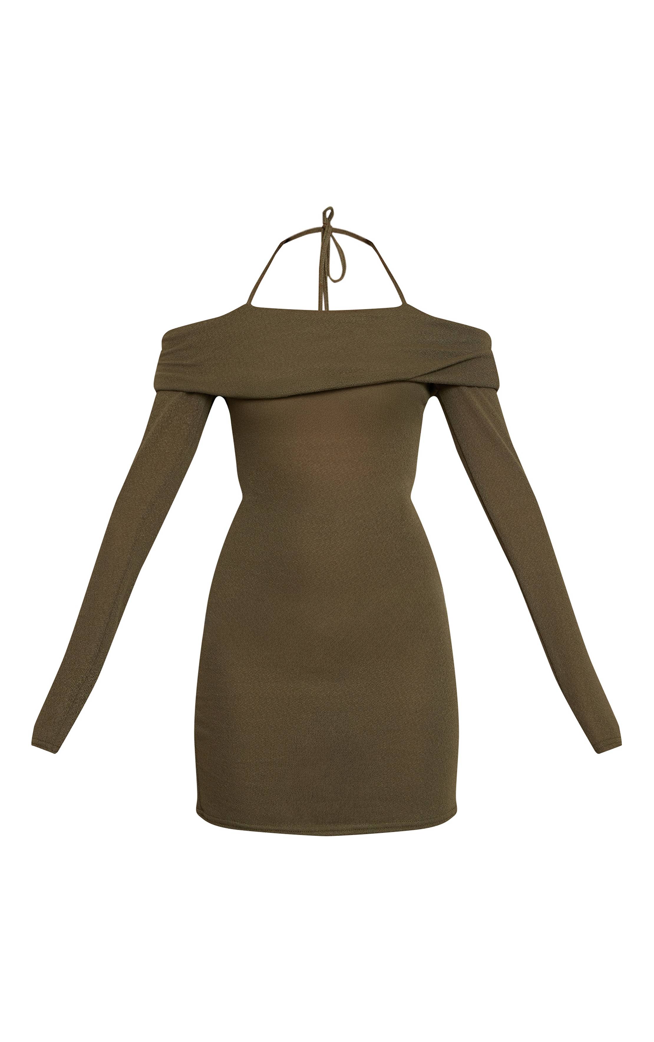 Kaki Robe Mini Bardot En Jersey Texturé