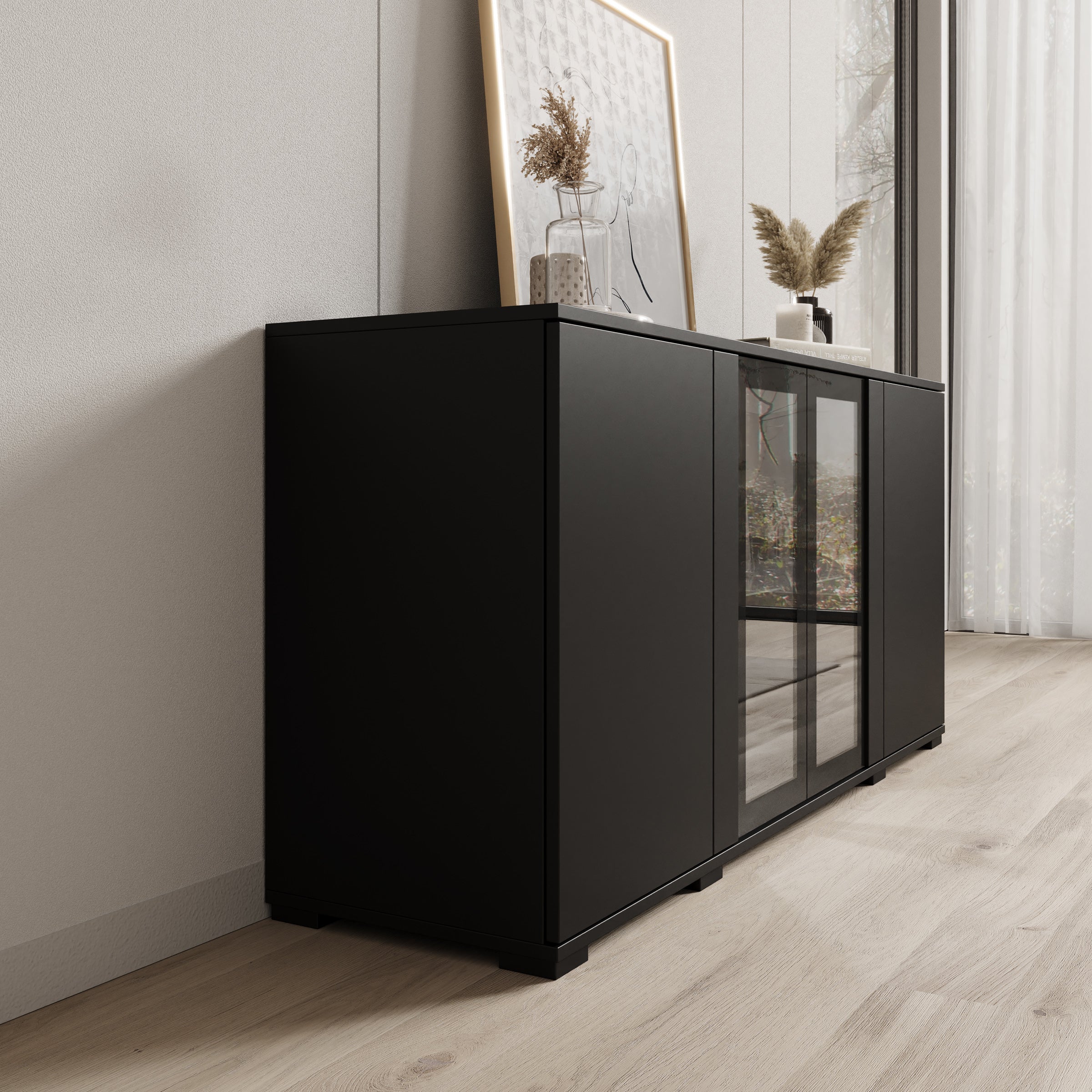 Meubella - Cres 2 - Dressoir - Zwart - 150x40x70 cm