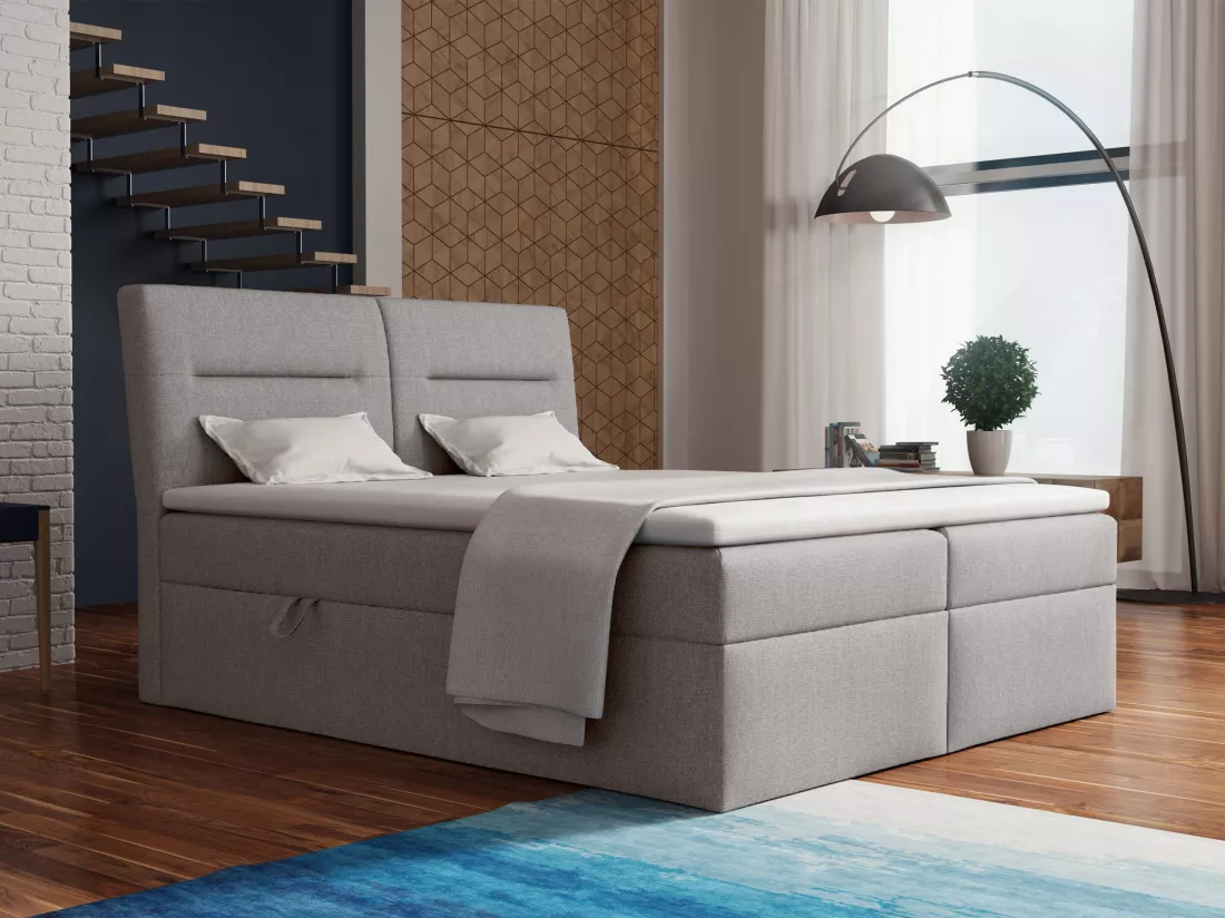 LE LIT BOXSPRING Moderno avec coffres de lit et surmatelas, en tissu Lux 05 (gris clair), 200x200 cm.