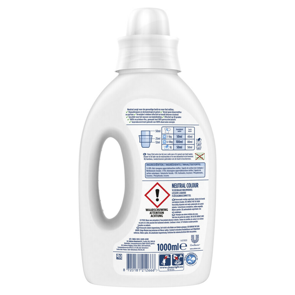 Neutral Vloeibaar Wasmiddel Kleur 20 Wasbeurten1 liter