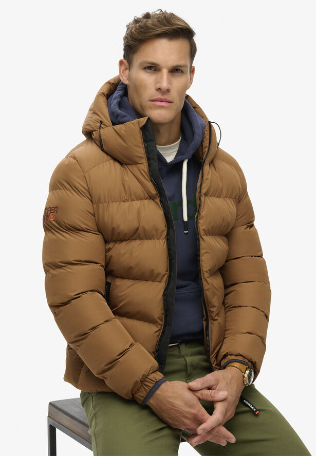 Superdry HOODED SPORTS PUFFER JACKET Denim co tobacco brown