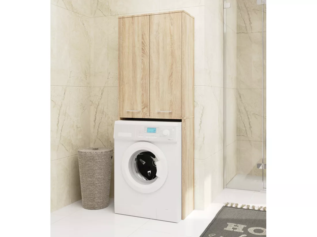meuble machine a laver 2 portes 4 étagères 180x64x30 cm bois sonoma
