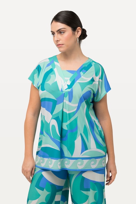 T-Shirt, Oversized, Blende, V-Ausschnitt, Halbarm
