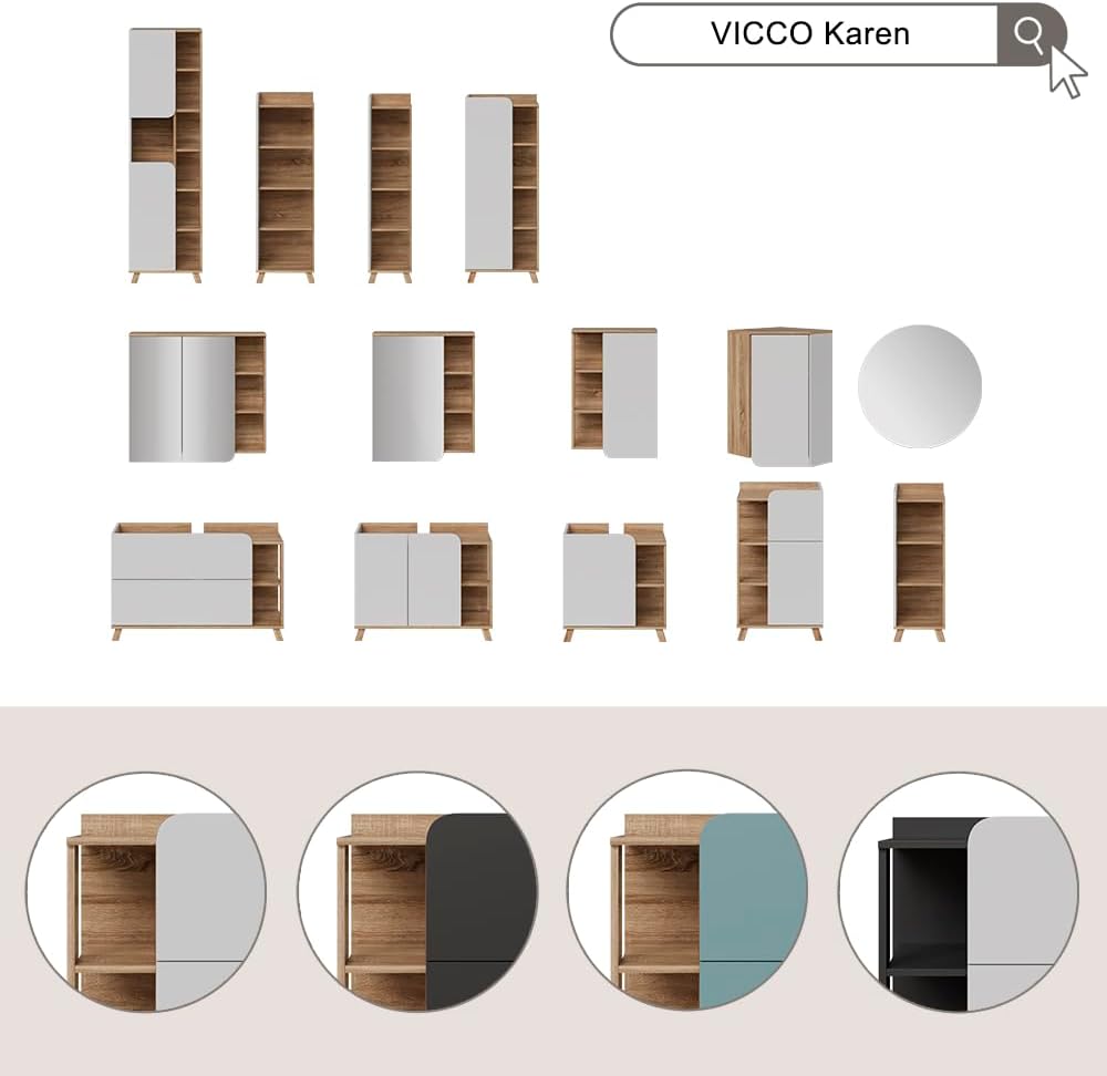Vicco Waschbeckenunterschrank Sonoma/Weiß Karen 100x65x35 cm - Unterschrank für das Badezimmer, Übersichtliche Aufbewahrung durch großzügige Schublade
