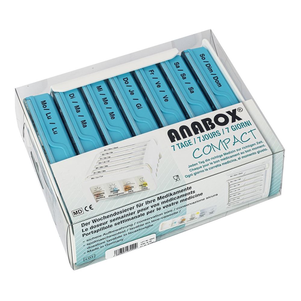 Anabox Medidispenser compact 7 Tage hellblau 4 Fächer deutsch/französisch/italienisch 1 Stk