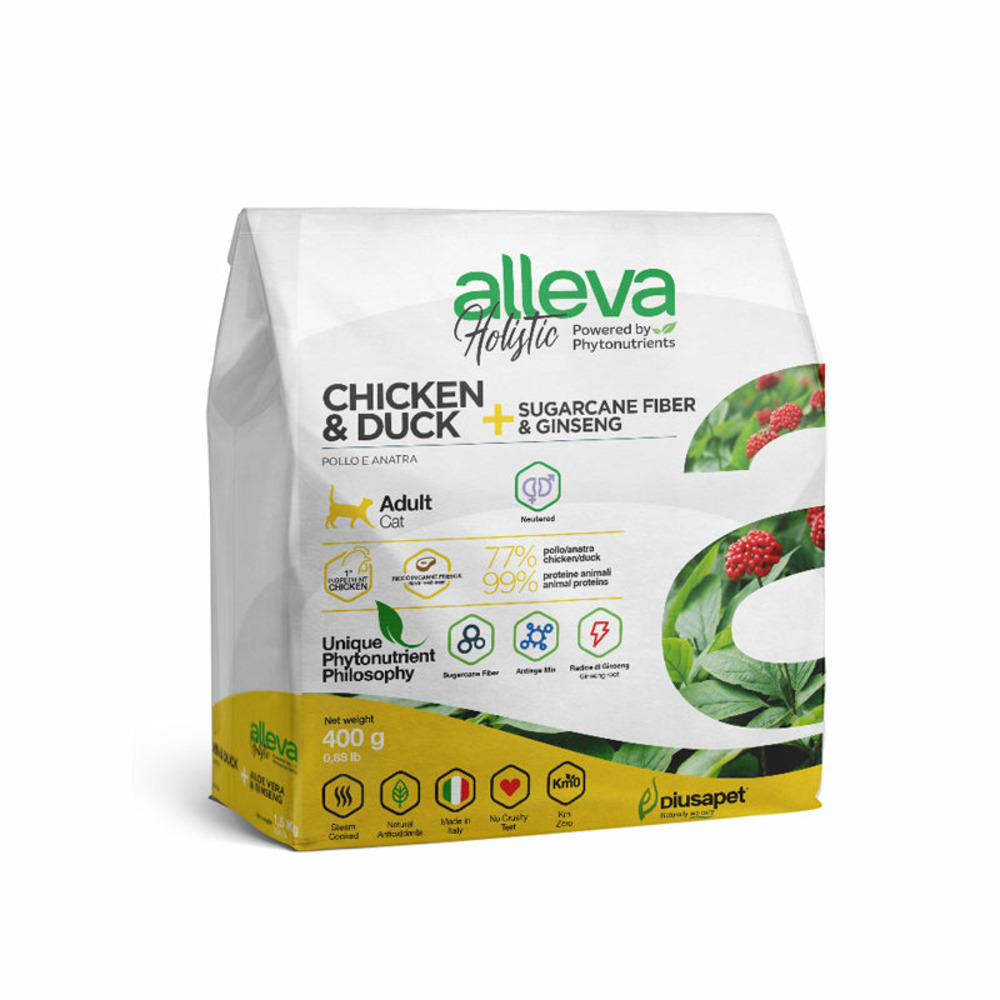 Croquette sans céréales pour chat adulte aux poulet et canard, aloe vera et ginseng 0,4 kg