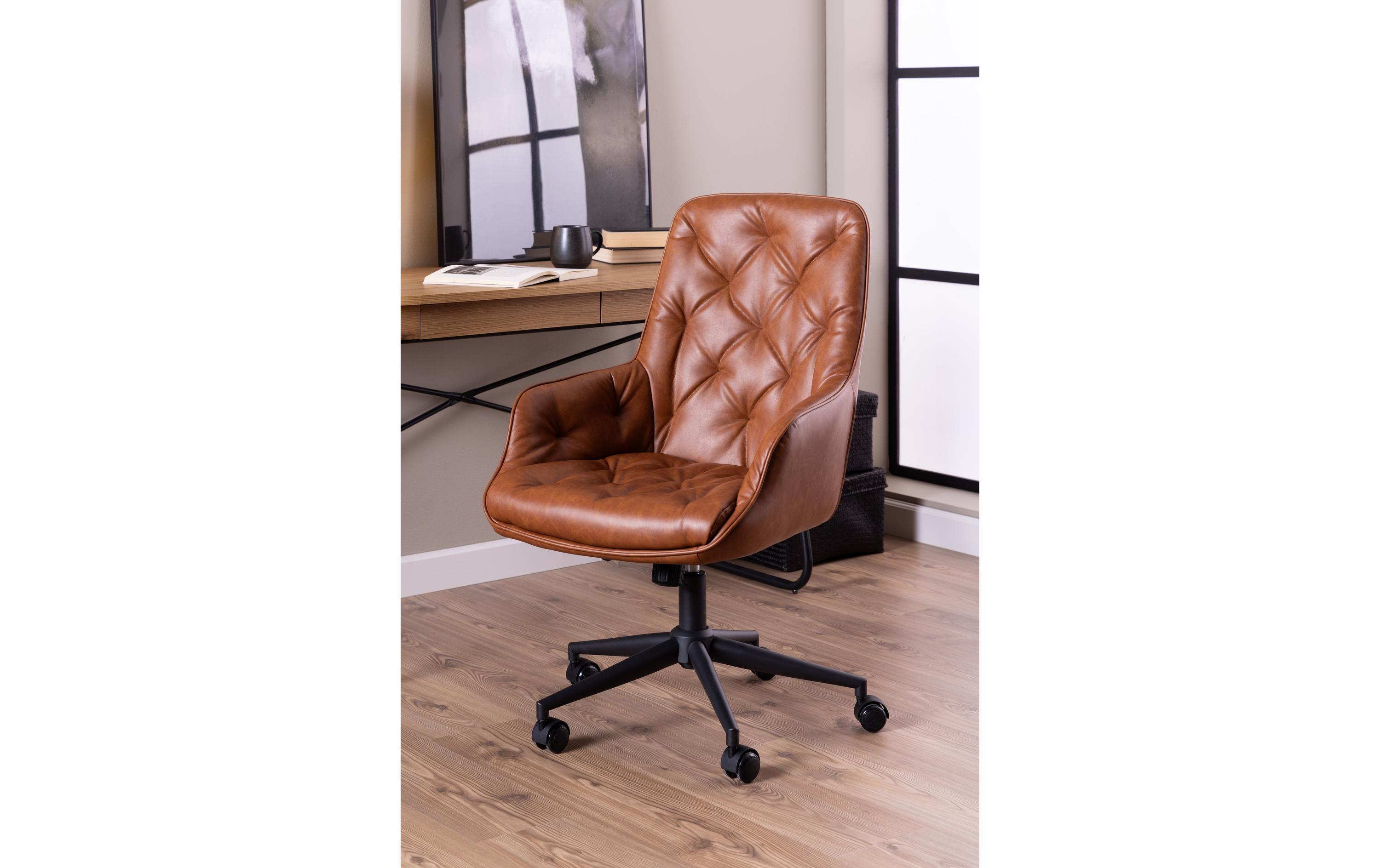 Bürostuhl Erik, mit Polsterrücken und Armlehnen, Cognac<br>Höhenverstellbarer Schreibtischstuhl