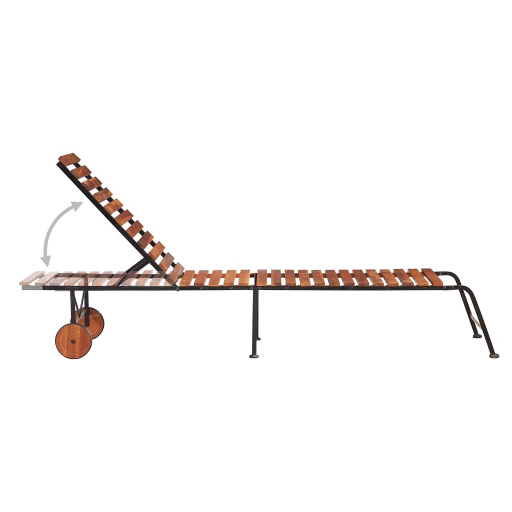 Transat chaise longue bain de soleil lit de jardin terrasse meuble d'extérieur avec pieds en acier bois d'acacia massif 02_00