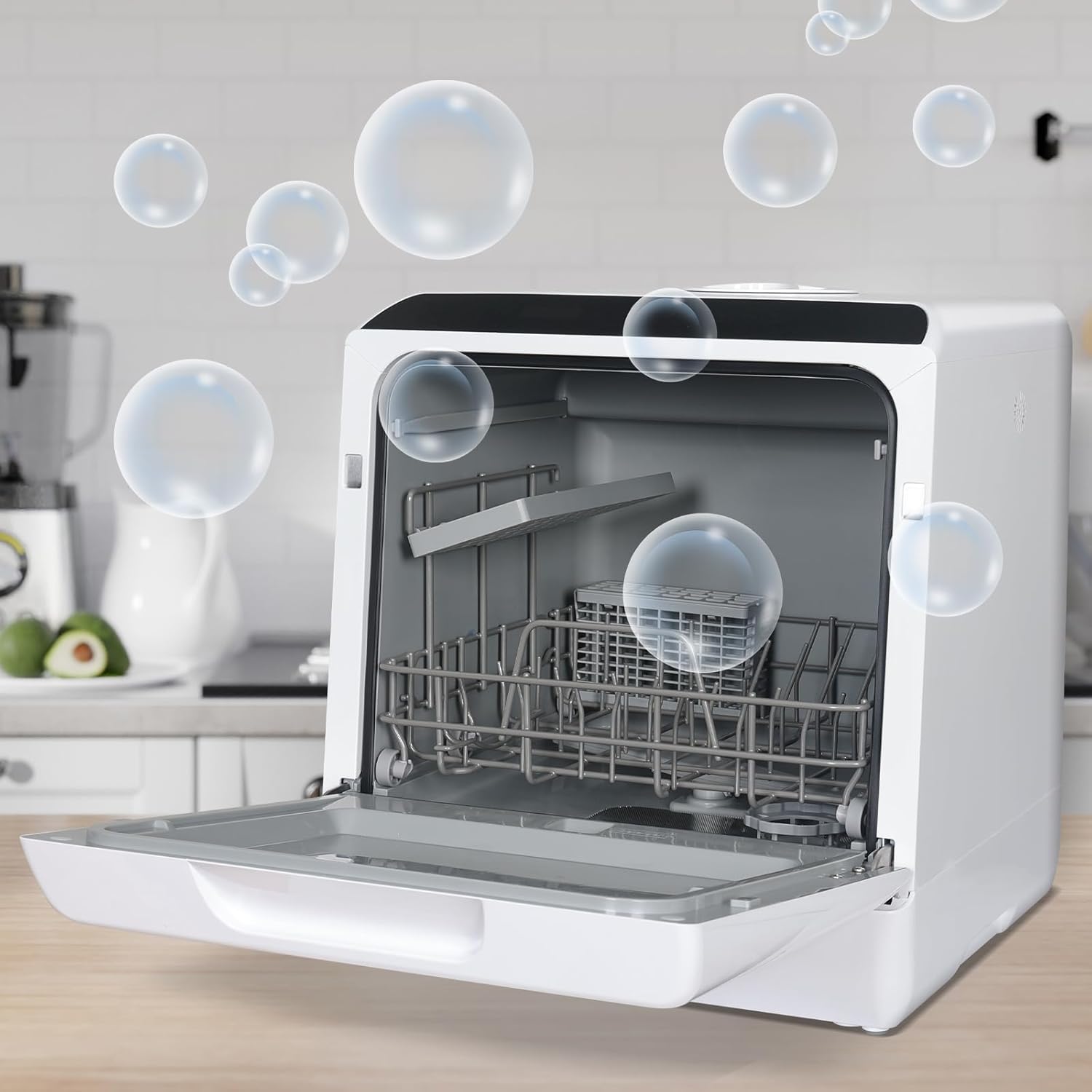 YU YUSING Mini Geschirrspüler 5+1 Programme, Tragbarer Tischgeschirrspüler mit 5L Wassertank, Spülmaschine für 4 Gedecke mit/ohne Wasseranschluss, Touch Control LED-Display, Zuhause Büro Camping Weiß