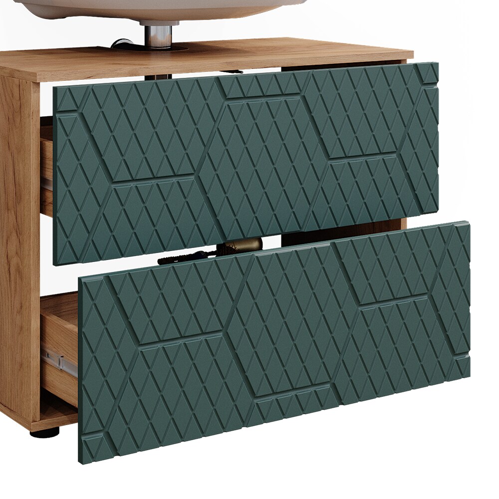 Vicco Waschbeckenunterschrank Irma Eiche Grün 80 x 59 cm 2 Schubladen Badezimmer