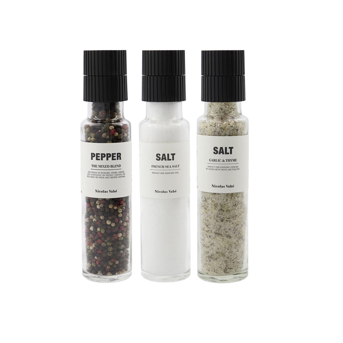 Set van 3 - 4: Peper - Zout - Thyme & Garlic