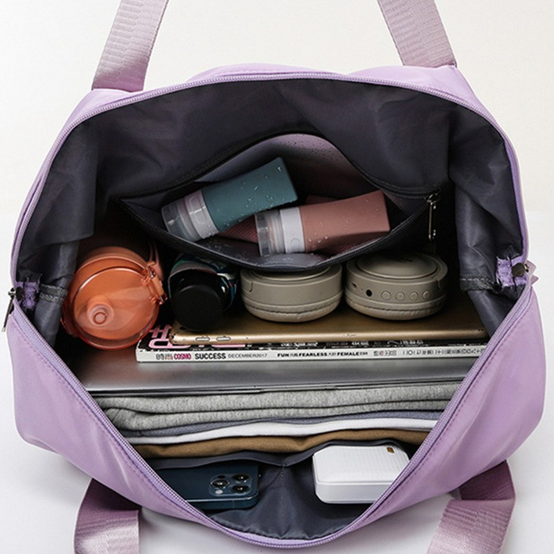 (42x22cm) Wasserabweisende Reisetasche Handgepäck Weekender Sport Tragetasche mit Erweiterung und Gepäckband - Lila