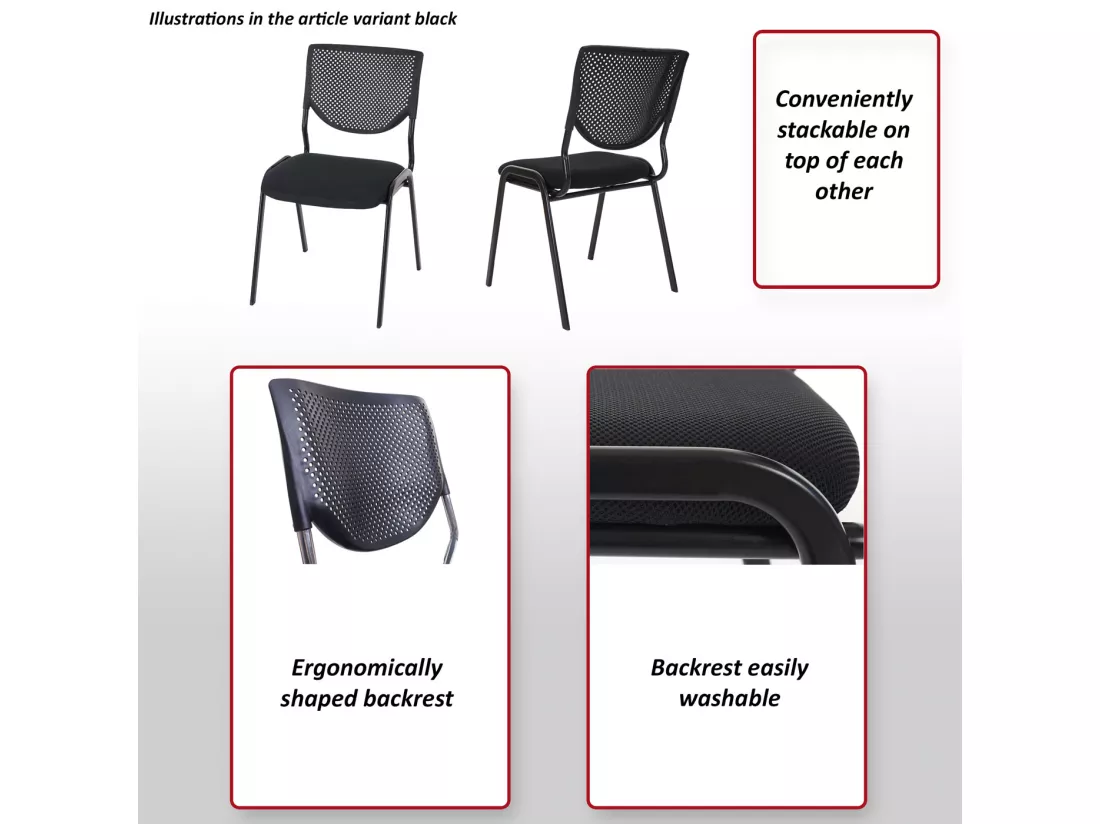 Chaise visiteur H401 Empilable (lot de 4), siège noir, pieds noirs