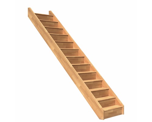 Pertura Elenie beukenhouten trap met stootborden, gelakt, recht, 83,5 cm, 14 treden / 15 stootborden, zonder leuning