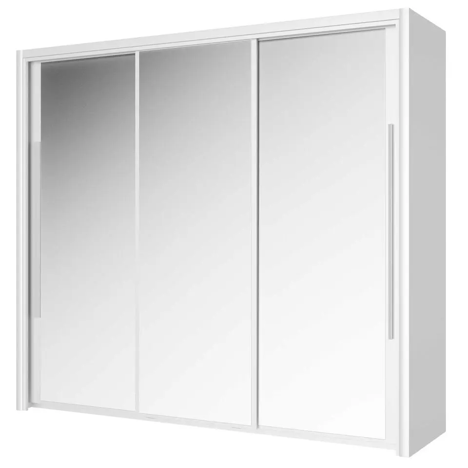 Kledingkast Cody 231cm met 3 schuifdeuren & spiegel - wit