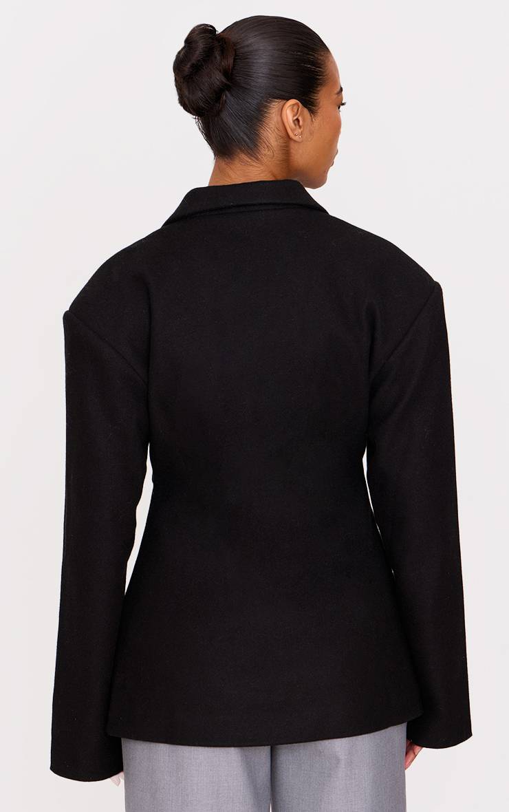 Noir Blazer Cintré Effet Laine