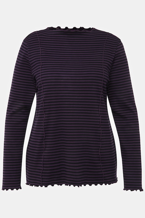 Shirt, Ringel, Ziernähte, Stehkragen, Langarm