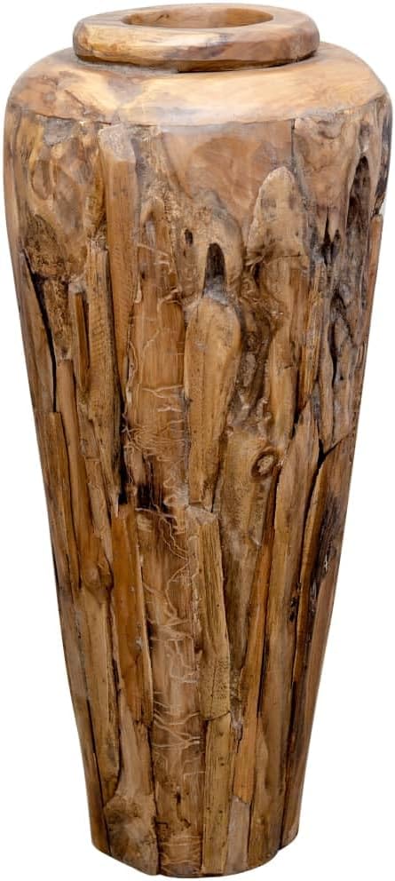vidaXL Teak Massiv Deko Vase Rustikal Standvase Blumenvase Blumentopf Holzvase Bodenvase Massivholz Designvase Terrasse Garten 40x100cm