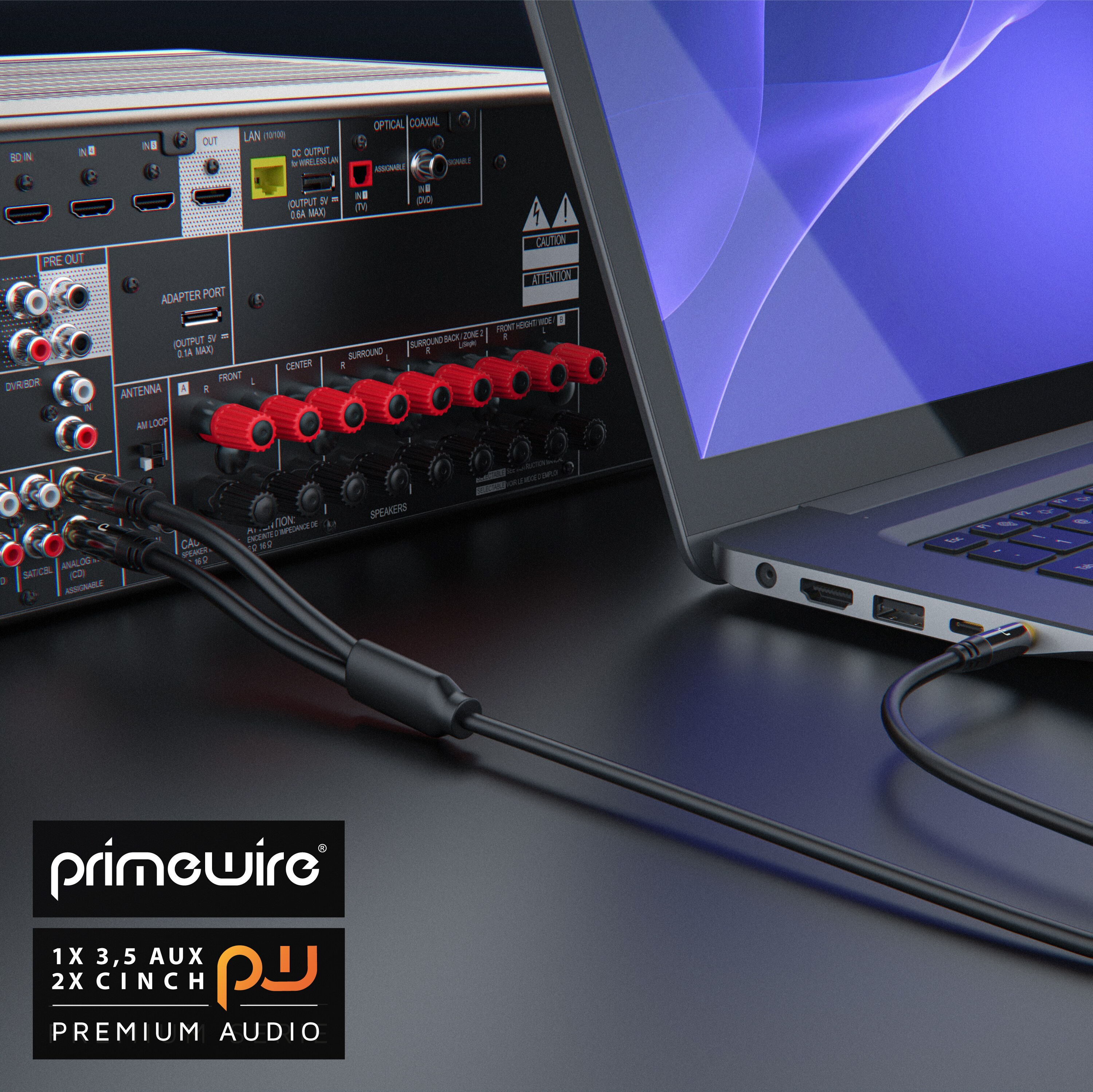 Primewire Cinch zu 3,5-mm-Klinke Audio-Kabel, Stereo HiFi Audio-Adapter mehrfach geschirmt, RCA zu AUX - 2m