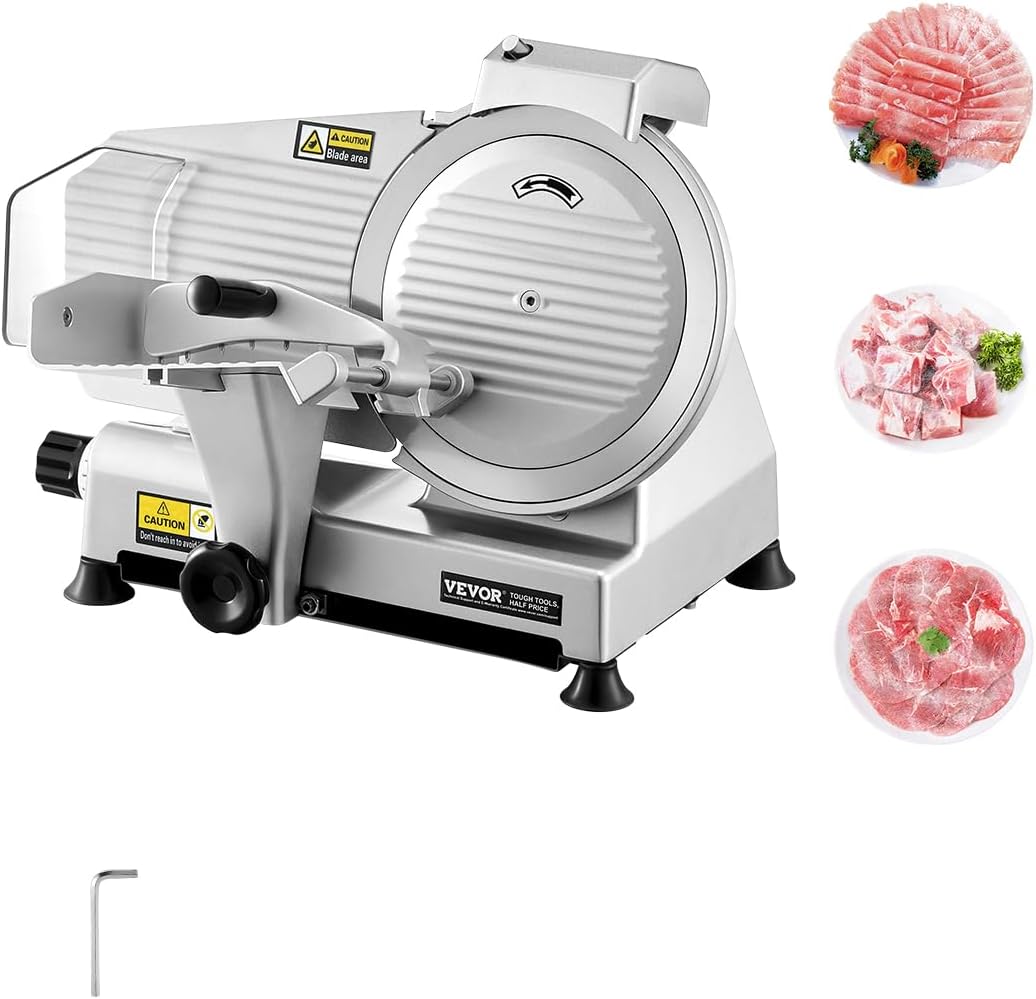 VEVOR kommerzieller Fleischschneider, 180 W Gefrierfleischschneider mit Premium-Klinge, 0-10 mm einstellbare Dicke, elektrische Feinkost-Schneidemaschine für Fleisch Gemüse Brot Käse