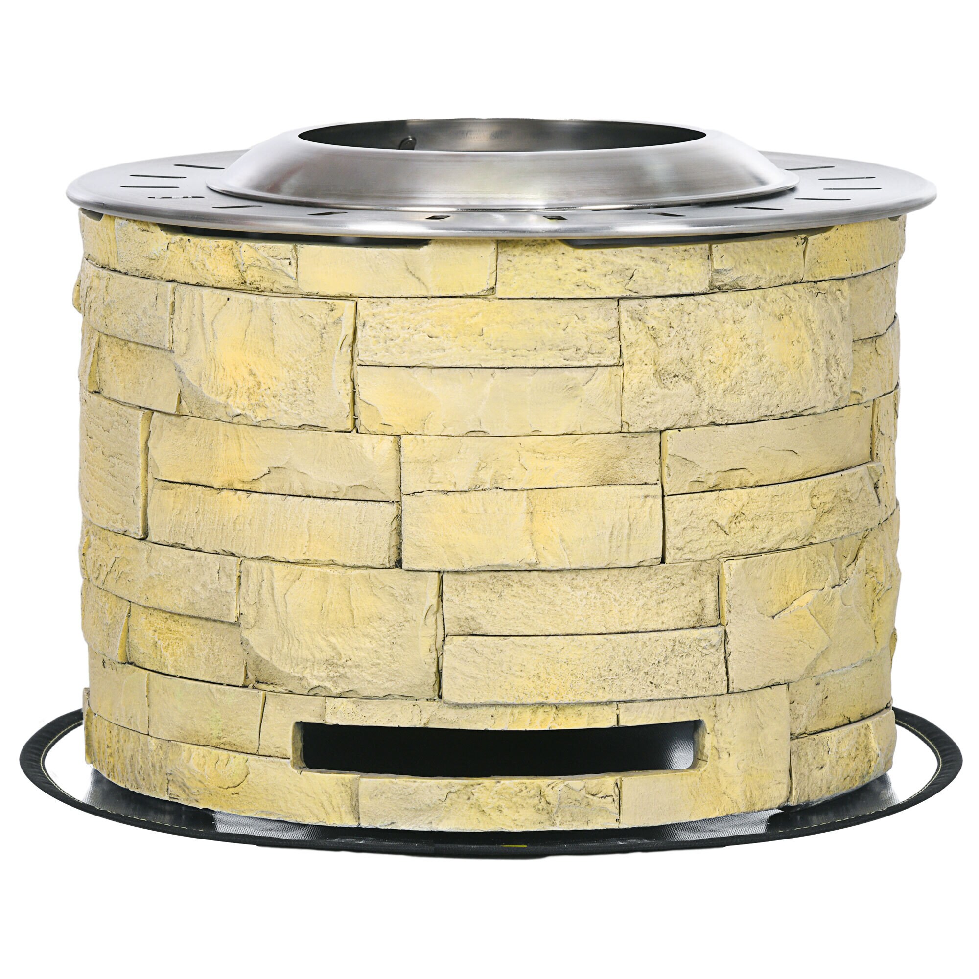 Outsunny Feuerschale mit Bodenschutzmatte und Belüftungsöffnung am Boden gelb Ø52 x 39H cm
