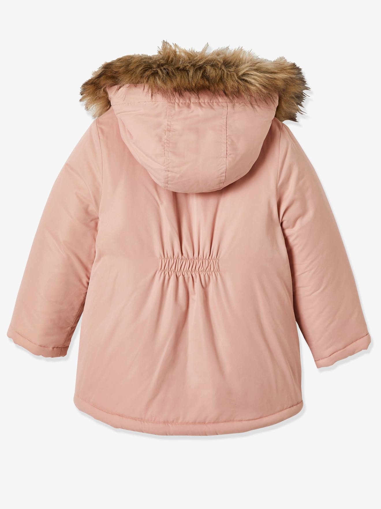 Parka com capuz 3 em 1, jaqueta acolchoada e enchimento de poliéster reciclado, para meninas, rosa escuro liso.