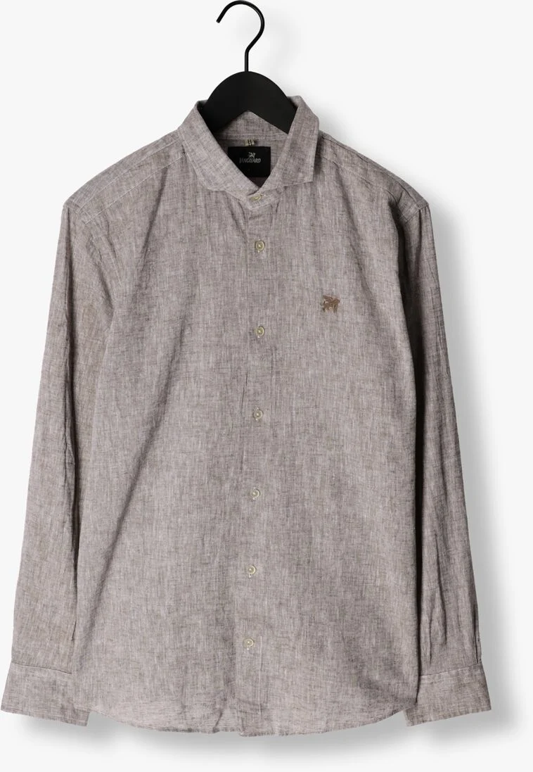 VANGUARD bruine vanguard casual overhemd long sleeve shirt linen cotton blend 2 tone