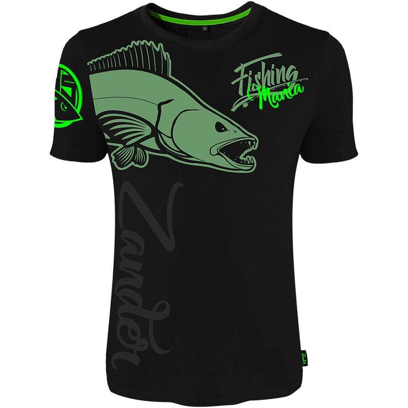 Tee Shirt Manches Courtes Homme Hot Spot Design Fishing Mania Zander - Noir
