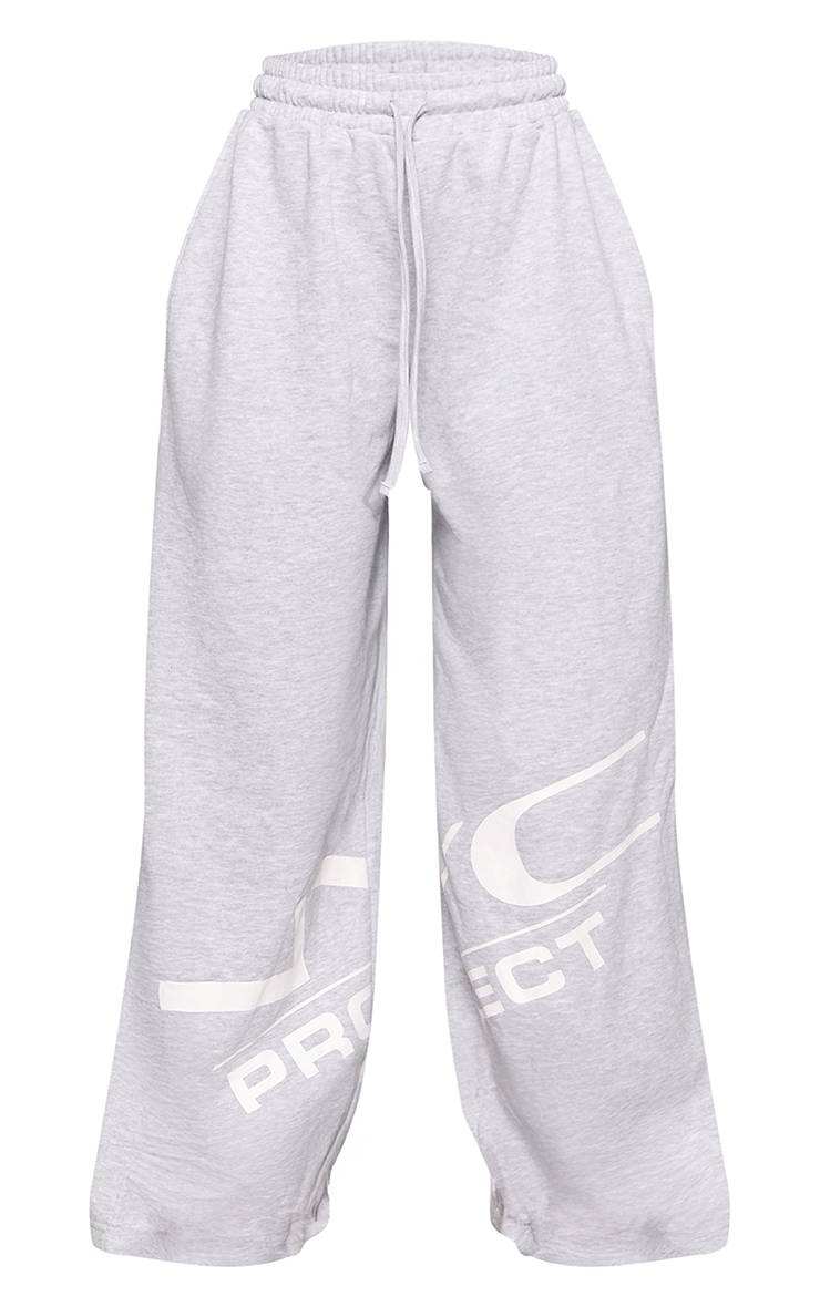 Gris Cendré Jogging Petite Taille Basse À Jambes Larges Avec Détails Graphiques