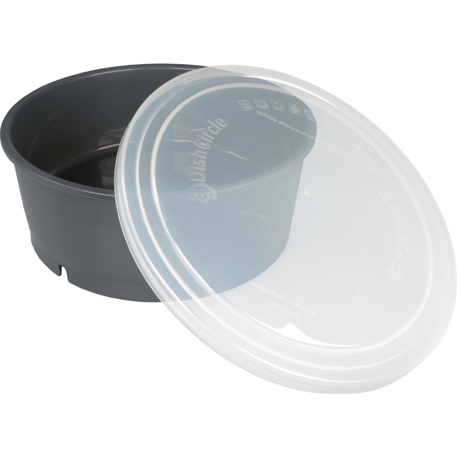 DishCircle Schaal, met deksel, reusable, pP, rond, 1250ml, ∅18cm, grijs/transparant