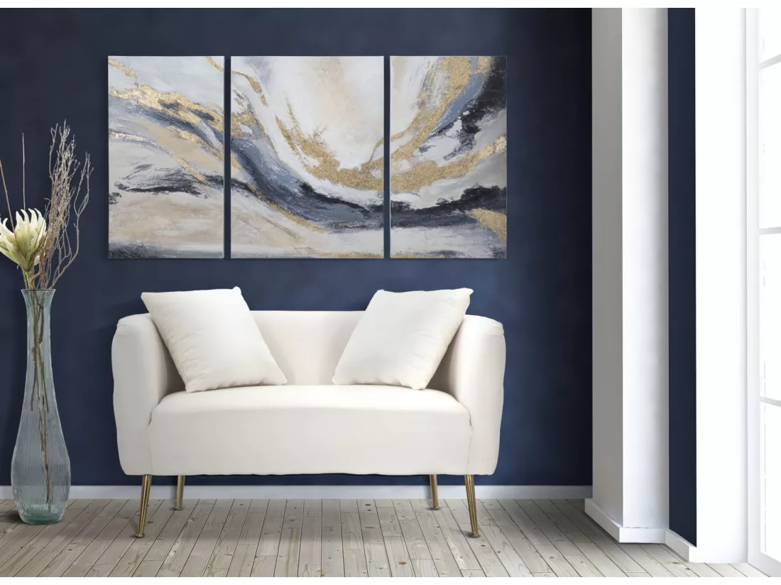 Canapé en tissu beige avec jambes dorées cm 127x74x71