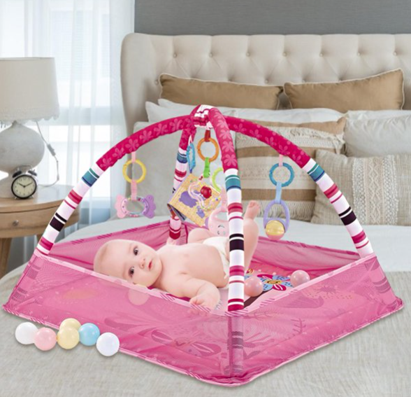 Baby Spielbogen Erlebnismatte Krabbel Decke inkl. Bunte Bälle - Rosa