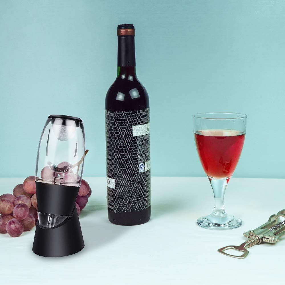 (16cm) Wein Dekanter Weinbelüfter Bernoulli Luftprinzip - Transparent / Schwarz