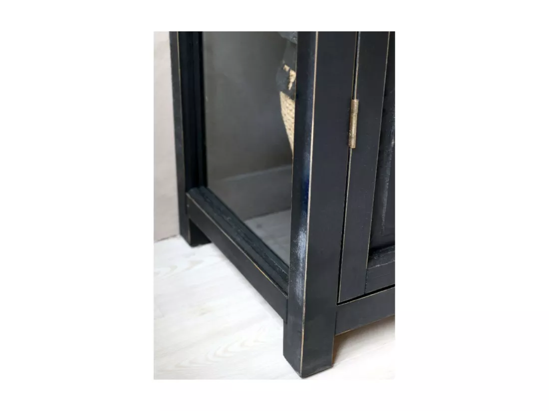 Armoire vitrine 2 portes chambre salle de bain bois verre noir 170cm