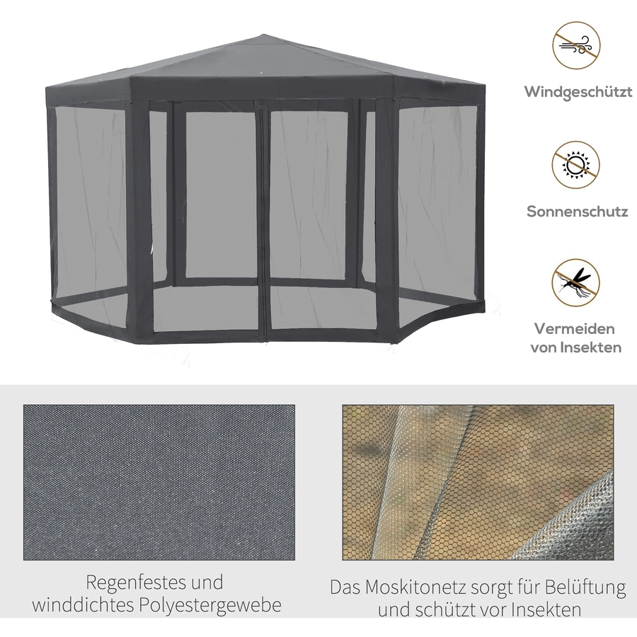 Outsunny Pavillon in sechseckiger Form grau