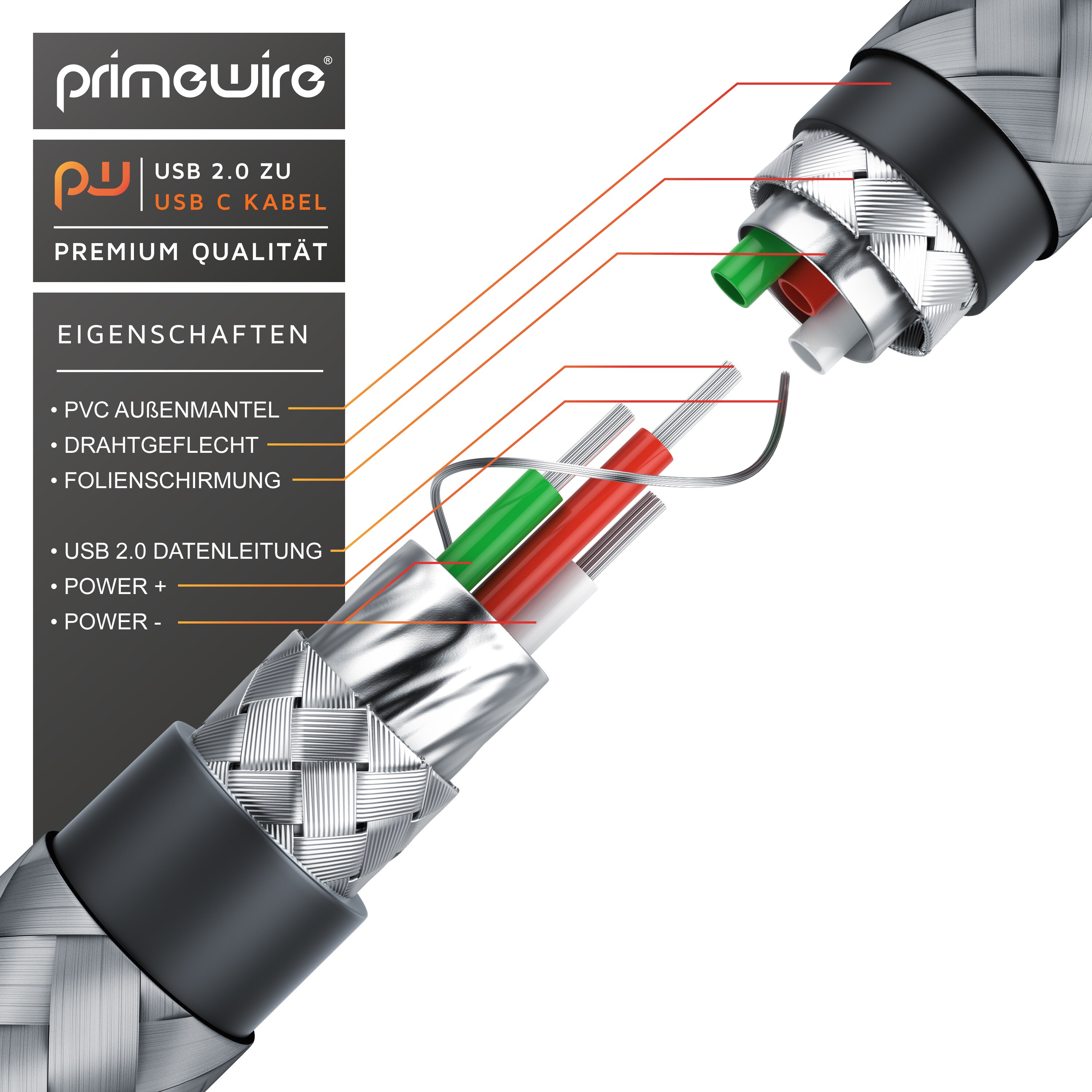 Primewire USB-C 3.1 zu USB 3.0 Typ A Kabel, Ladekabel, Datenkabel, Adapterkabel für Smartphone & Tablet - 1m