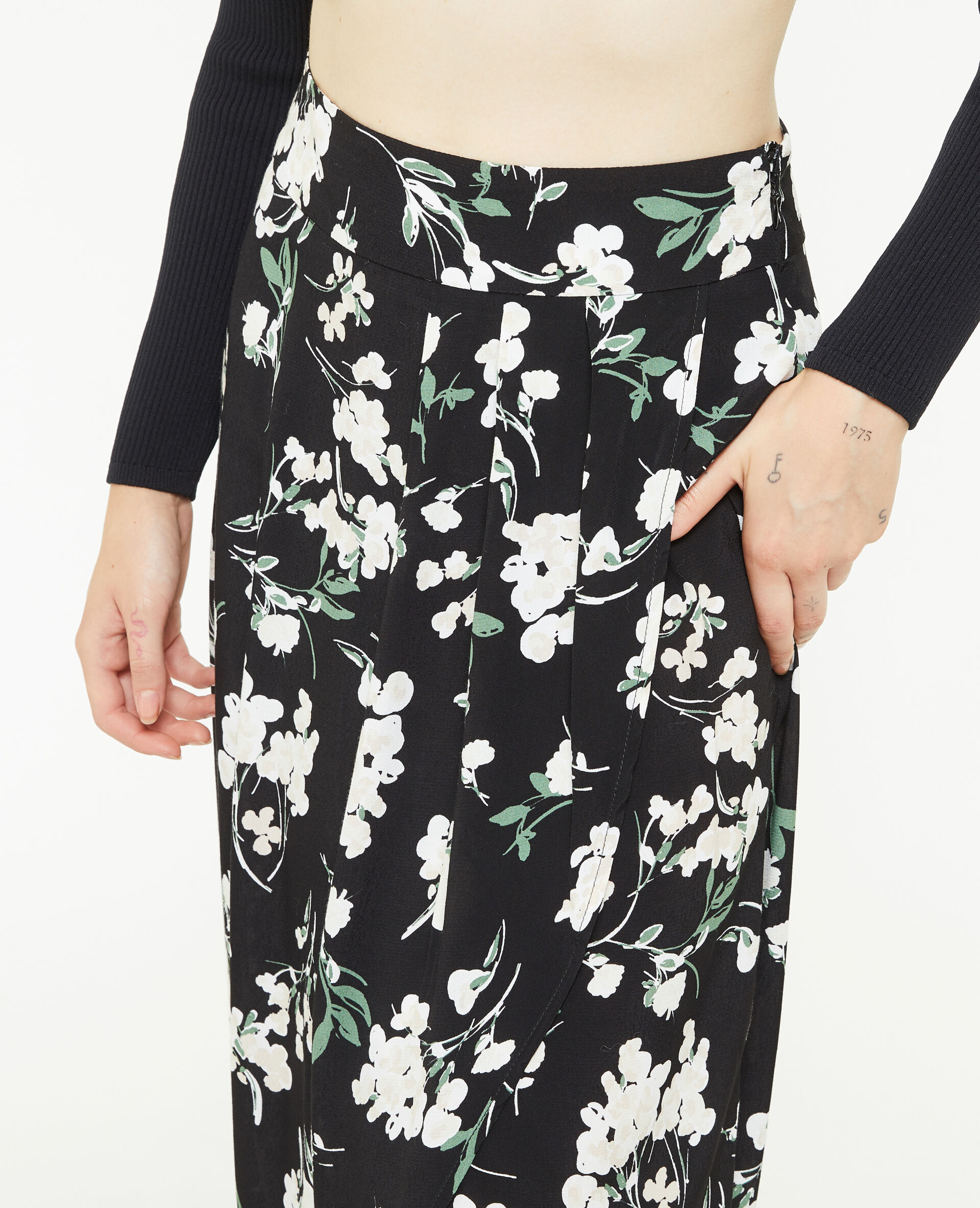 Jupe midi effet porte-feuille - Noir