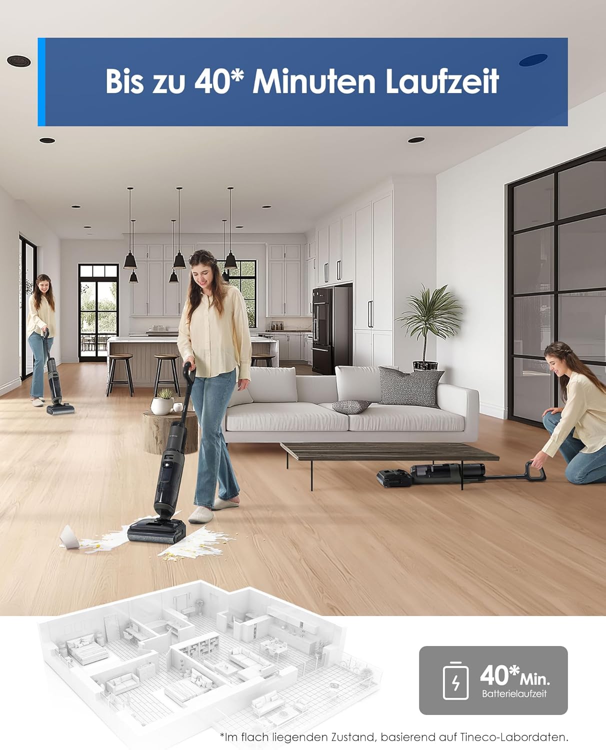 Tineco Floor ONE i6 Stretch Nass Trockensauger, 180° Lay-Flat Nasssauger, 20kPa Saugkraft, 85°C Heißluft-Trocknung, 40 Min Laufzeit, Beidseitige Reinigung, Anti-Tangle staubsauger für Tierhaare