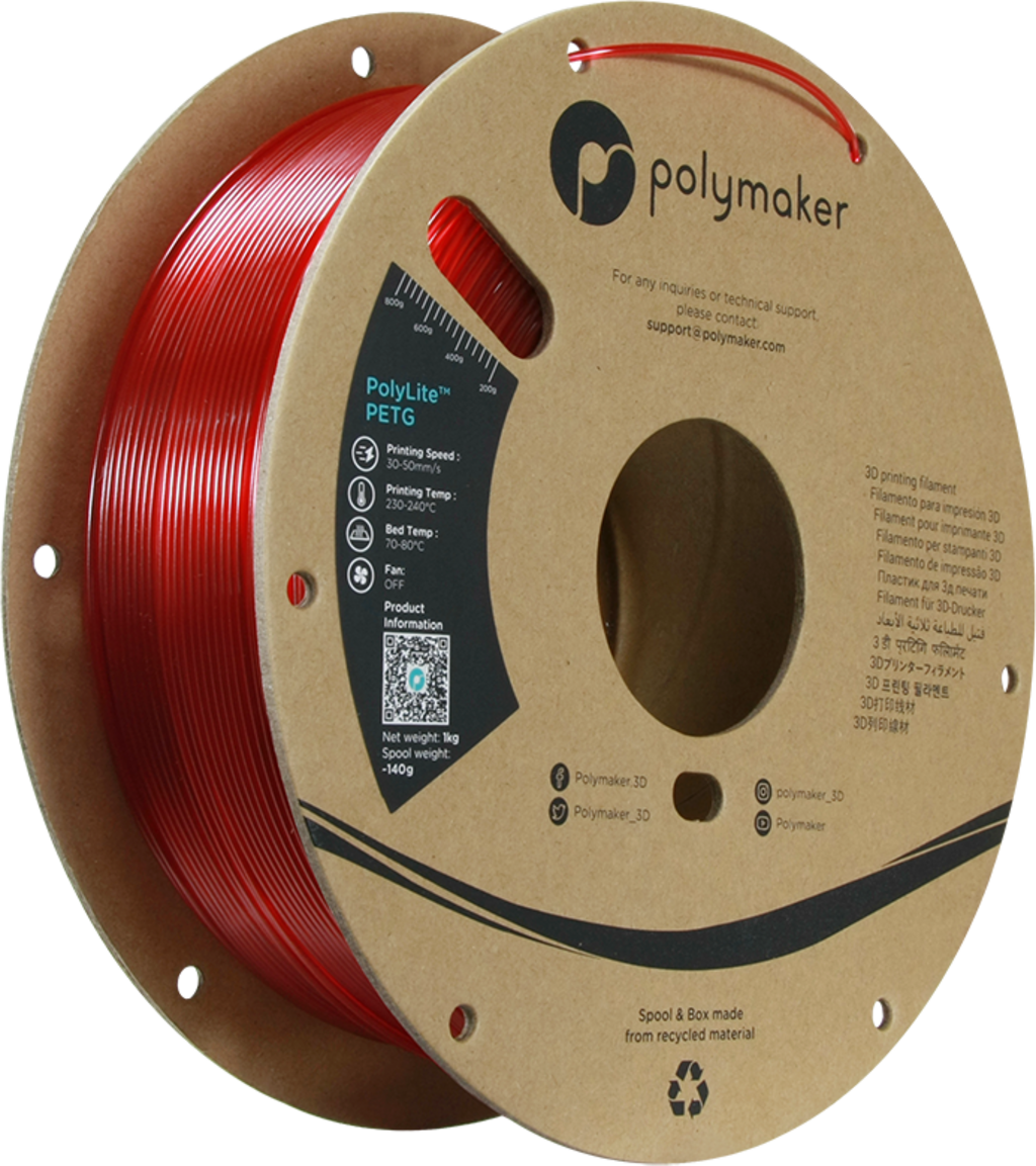 Polymaker  PolyLite PETG Translucent Red, 1,75 mm / 1000 g    Großartiges Allround-Filament für den täglichen Druck