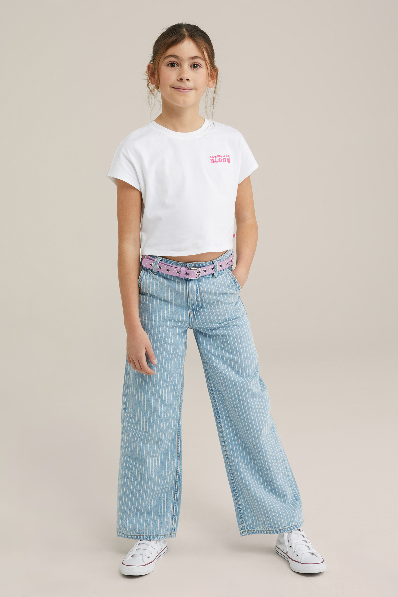 Meisjes wide leg jeans met streepdessin Blue Ridge Lichtblauw