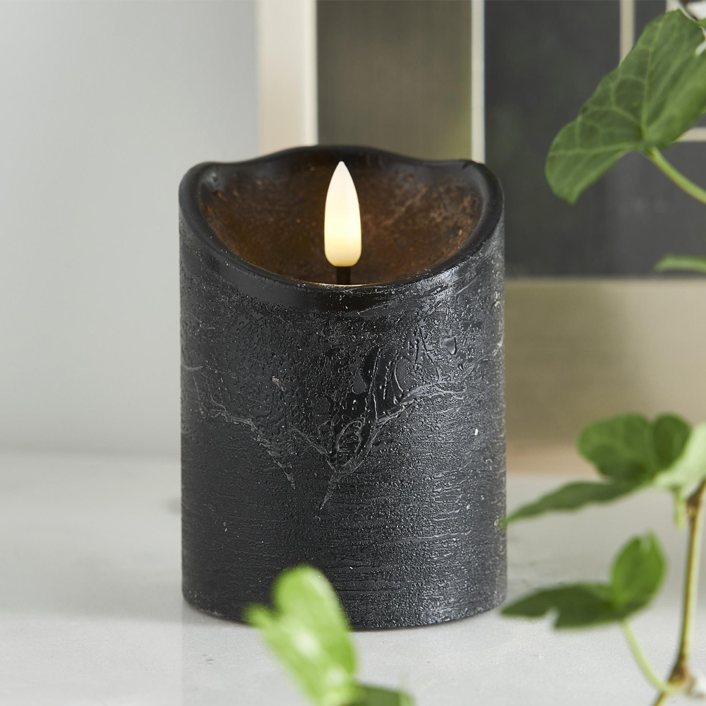 (15cm) Echtwachs LED Pillar Kerze Home Deko Stimmungsleuchte Flamme Rustic (12.061-18) - Schwarz