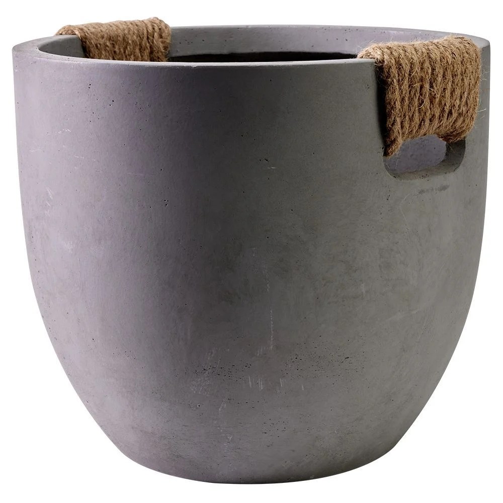 Pot rond fibrargile poignée en corde gris Ø38 cm