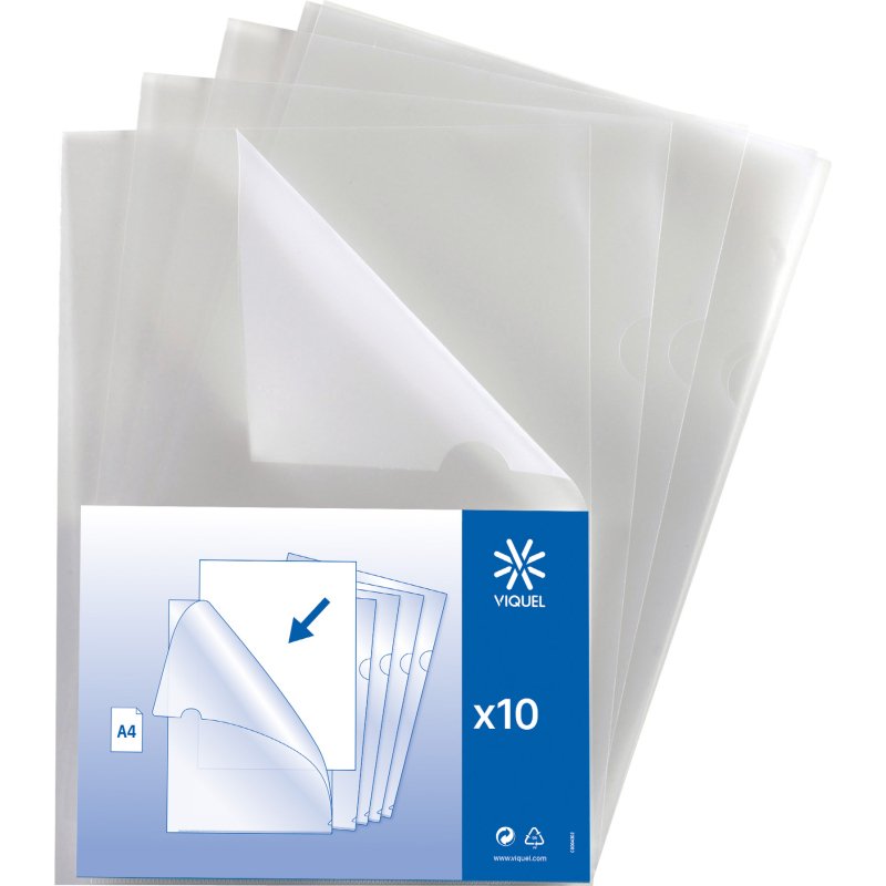 Chemise coin plastique Viquel A4 polypropylène 13/100ème incolore - Paquet de 10