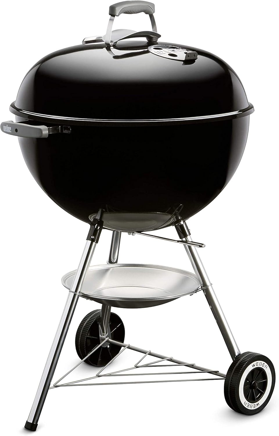 Weber Classic Kettle barbecue au charbon de bois, surface de cuisson Ø 57cm, barbecue avec couvercle et cuve en acier emaillé, thermomètre intégré au couvercle, trépied et roues - Noir (1341504)
