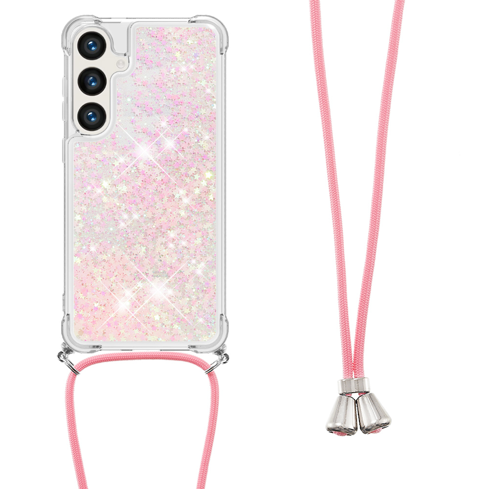Samsung Galaxy S24 FE Necklace Gummi Hülle Liquid Glitzer   Handykette (130cm) - Rosa