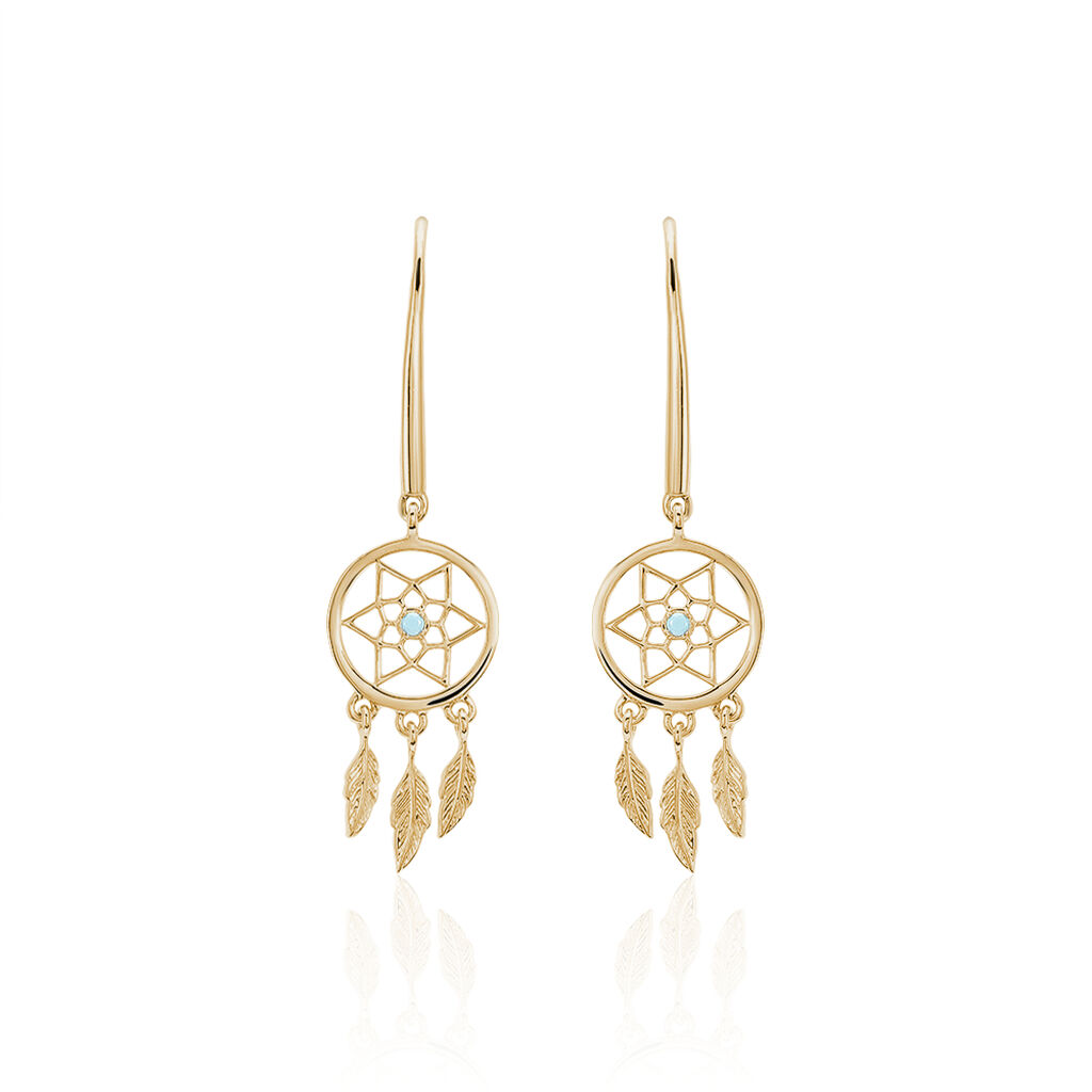 Boucles D'oreilles Pendantes Attrape Reves Plaque Or Pierre