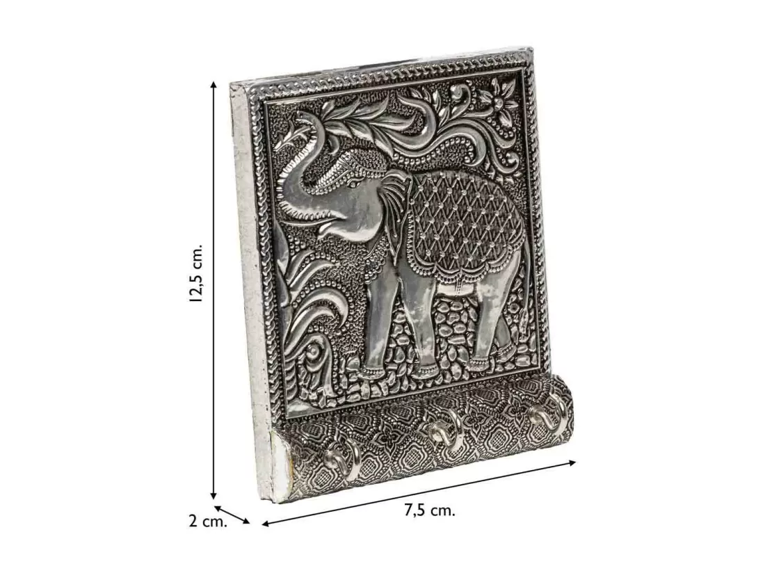 Porte-clés en métal repoussé argenté 12,5x7,5x2h